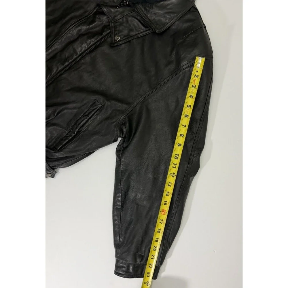 Vintage Charley's Leather Bomber Jacket Mens Sz 42 Black Full Zip Moto Movie